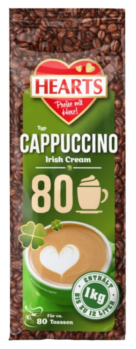 Hearts Cappuccino Irish Cream šķīstošais kapučīno dzēriens ar īru liķiera garšu 1 kg